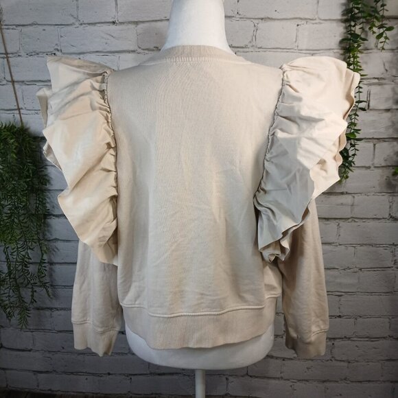 ZARA WOMENS FRILLED RUFFLE SWEATSHIRT, SIZE SMALL, CREAM COLOR, CROPPED - Picture 9 of 9